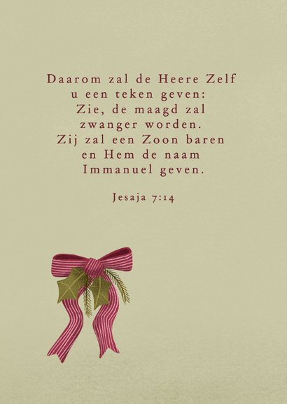 Kerstkaart met christelijke tekst en kerstgroen en strik 2