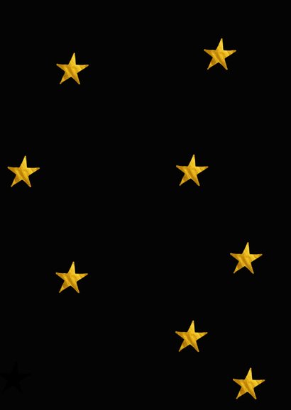 Kerstkaart met collage op zwart met gouden sterren 2