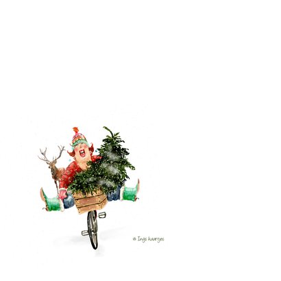 Kerstkaart Met de boom op de fiets 2