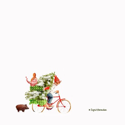 Kerstkaart met de kerstboom op de fiets 2