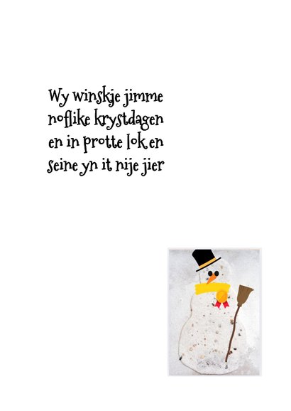 Kerstkaart met een sneeuwpop met friese tekst 3
