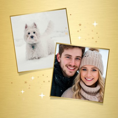 Kerstkaart met eigen foto en gouden sterretjes kader 2