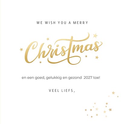 Kerstkaart met eigen foto en gouden sterretjes kader 3