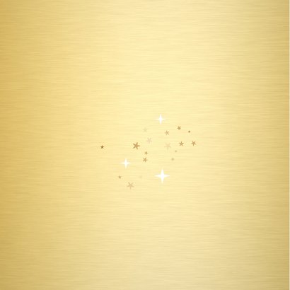 Kerstkaart met eigen foto en gouden sterretjes kader Achterkant