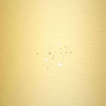 Kerstkaart met eigen foto en gouden sterretjes kader Achterkant