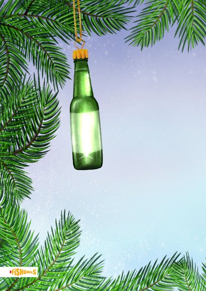 Kerstkaart met flesjes bier aan kersttakjes 2