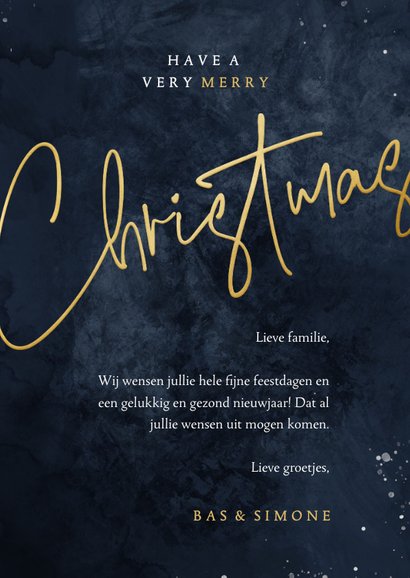 Kerstkaart met foto donkerblauw Christmas in goudlook 3