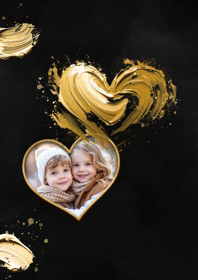 Kerstkaart met foto en geschilderd hart liefdevolle kerst 2