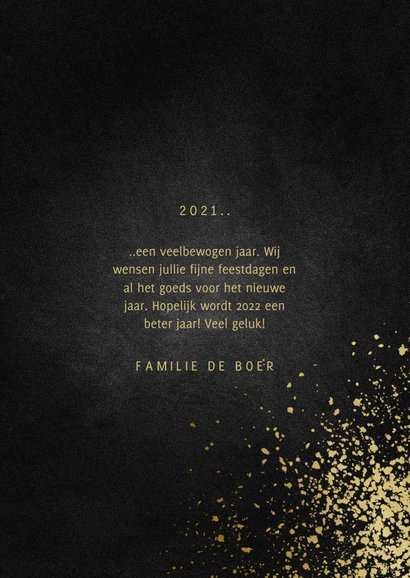 Kerstkaart met foto goudlook 2022 en spetters 3