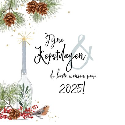 Kerstkaart met foto kaars kersttakken dennenappel vogel ster 2