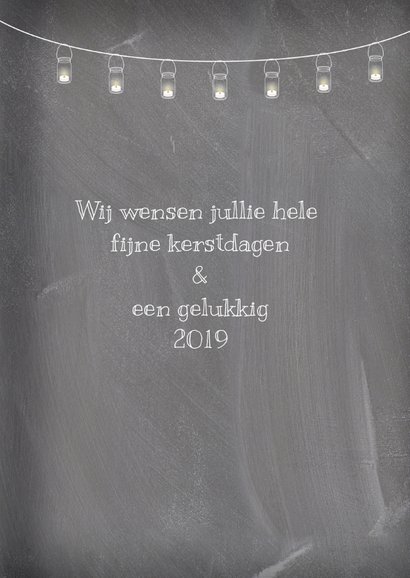 Kerstkaart met foto op schoolbord en gezellige lampjes 3