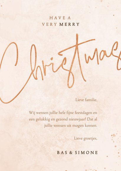 Kerstkaart met foto roze Christmas in koperlook 3