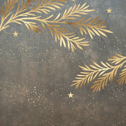 Kerstkaart met foto's en kerstballen taupe goud Achterkant