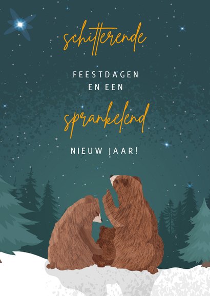 Kerstkaart met fotocollage en illustratie van 3 beren 2