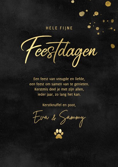 Kerstkaart met foto's, gouden spetters fijne feestdagen 3