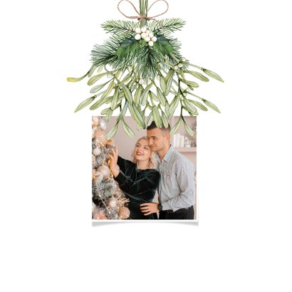 Kerstkaart met geïllustreerde mistletoe tak  2