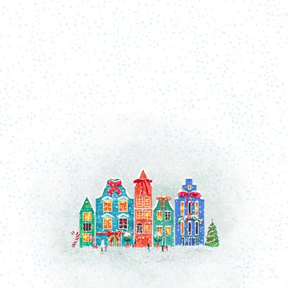 Kerstkaart met gezellig kerstdorpje 2