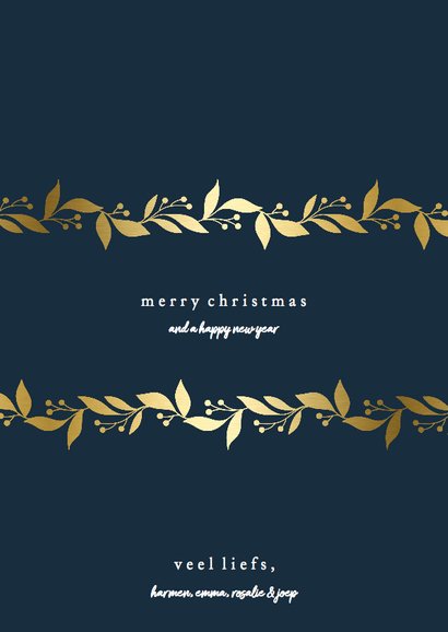 Kerstkaart met gouden bloemenkader en foto's 3