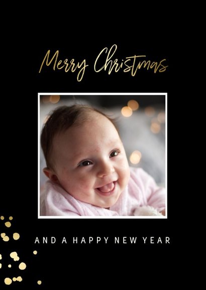 Kerstkaart met gouden confetti en foto 2
