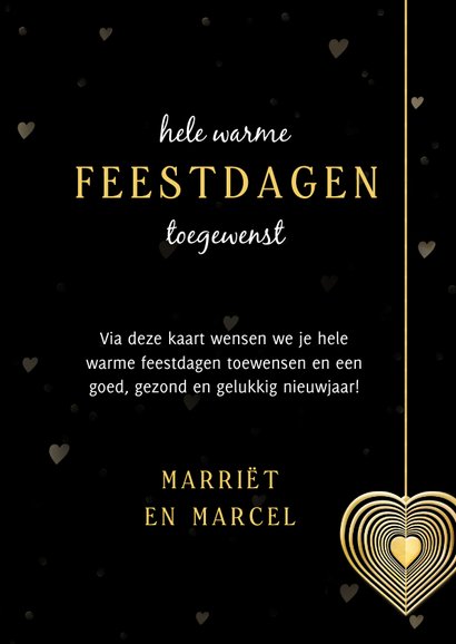 Kerstkaart met gouden kerstbal hartjes kus door brievenbus 3