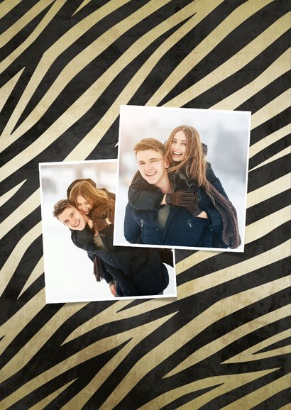 Kerstkaart met gouden zebraprint en 2 foto's 2