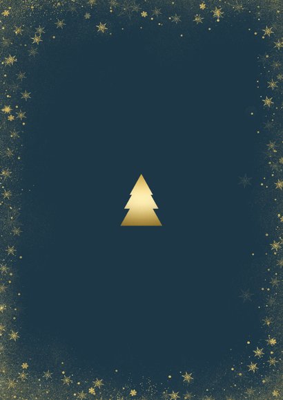 Kerstkaart met goudlook fotokerstboom en gouden kader Achterkant