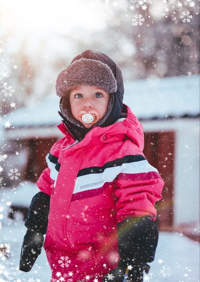 Kerstkaart met grote foto en sneeuwkader 2