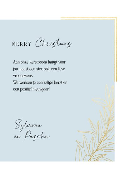 Kerstkaart met grote foto kader en gouden takken 3