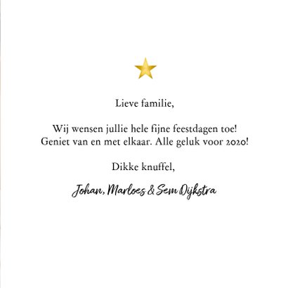 Kerstkaart met grote foto, kerstwensen, goud en 2020 3