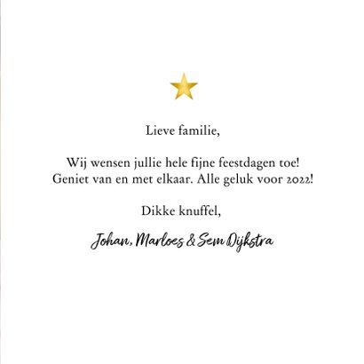 Kerstkaart met grote foto, kerstwensen, goud en 2022 3