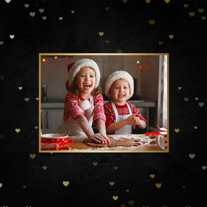 Kerstkaart met hartjes en grote foto 2