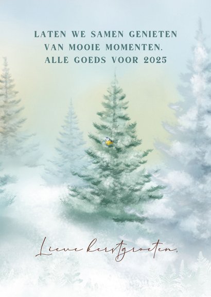 Kerstkaart met hertje in winters landschap 3