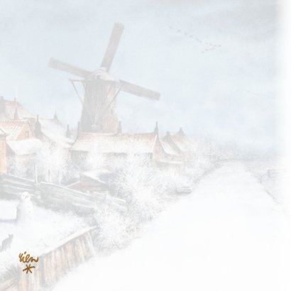 Kerstkaart met Hollands winterlandschap en molen in sneeuw 2