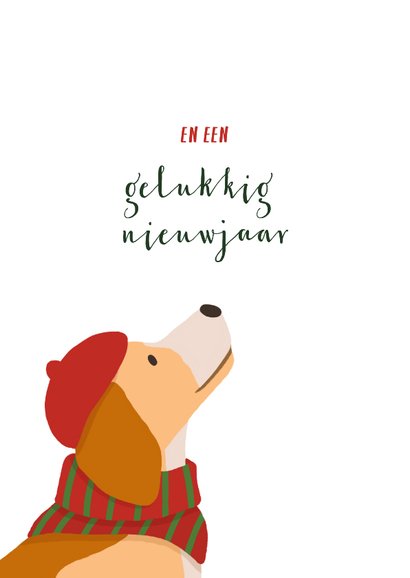 Kerstkaart met hond en maretak 2