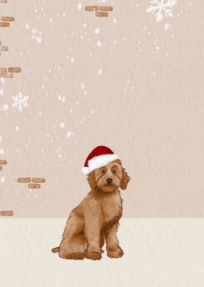 Kerstkaart met hondje en kerstkrans 2