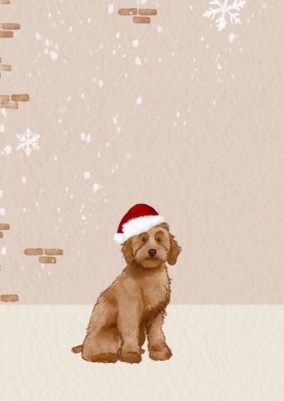 Kerstkaart met hondje en kerstkrans 2