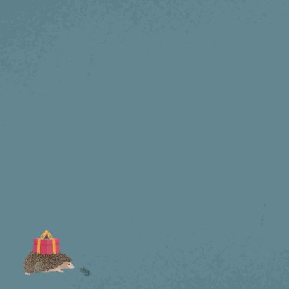 Kerstkaart met illustratie van gestapelde bosdiertjes Achterkant
