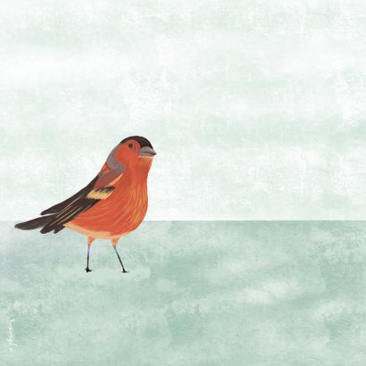 Kerstkaart met illustratie vogeltje in sneeuw wit 2