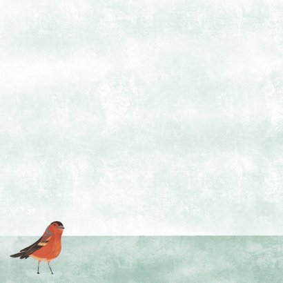 Kerstkaart met illustratie vogeltje in sneeuw wit Achterkant