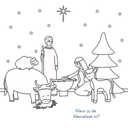 Kerstkaart met Jozef Maria en Jezus kleurplaat 2