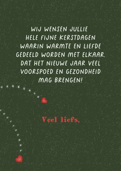 Kerstkaart met kabouter die hartjes uitdeelt 3