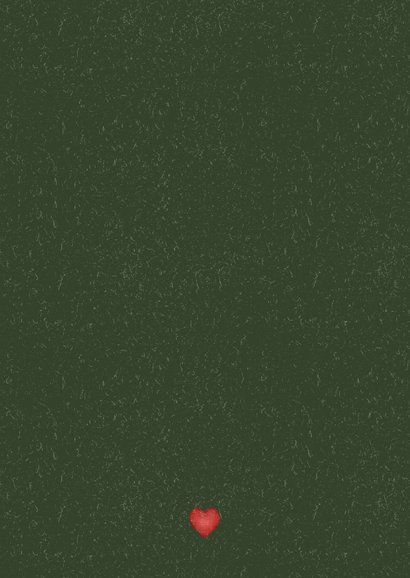 Kerstkaart met kabouter die hartjes uitdeelt Achterkant