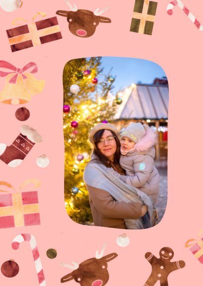 Kerstkaart met kerst illustraties en tekst hohoho 2