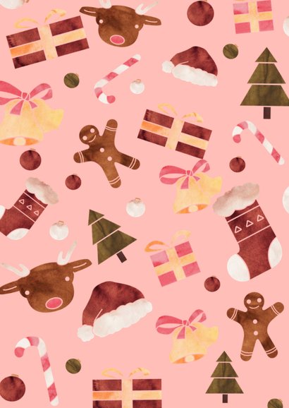 Kerstkaart met kerst illustraties en tekst hohoho Achterkant