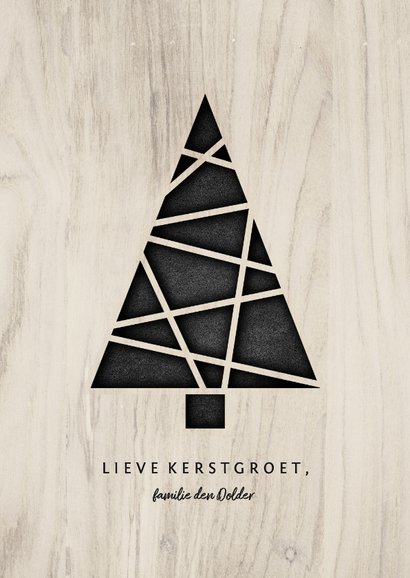 Kerstkaart met kerstboom en houten achtergrond 3