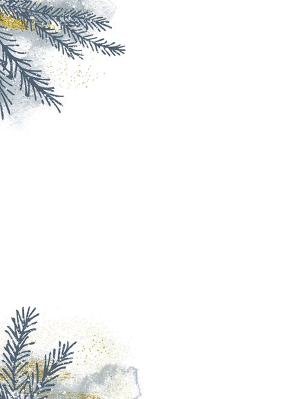 Kerstkaart met kerstboom takjes en goud en waterverf 2
