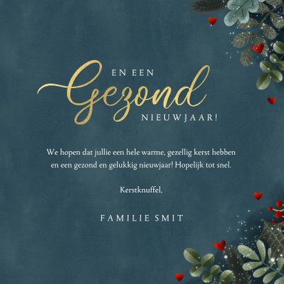 Kerstkaart met kerstkader, sneeuw, gouden warme feestdagen 3