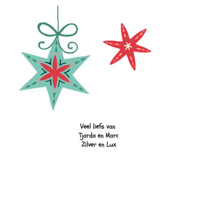 Kerstkaart met kerststerren en een letterslinger 2