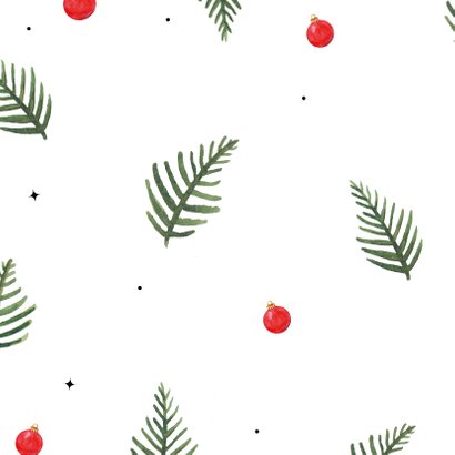 Kerstkaart met kersttakken en kerstballen in kerstkleuren 2