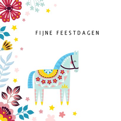 Kerstkaart met kleurrijk paard 2